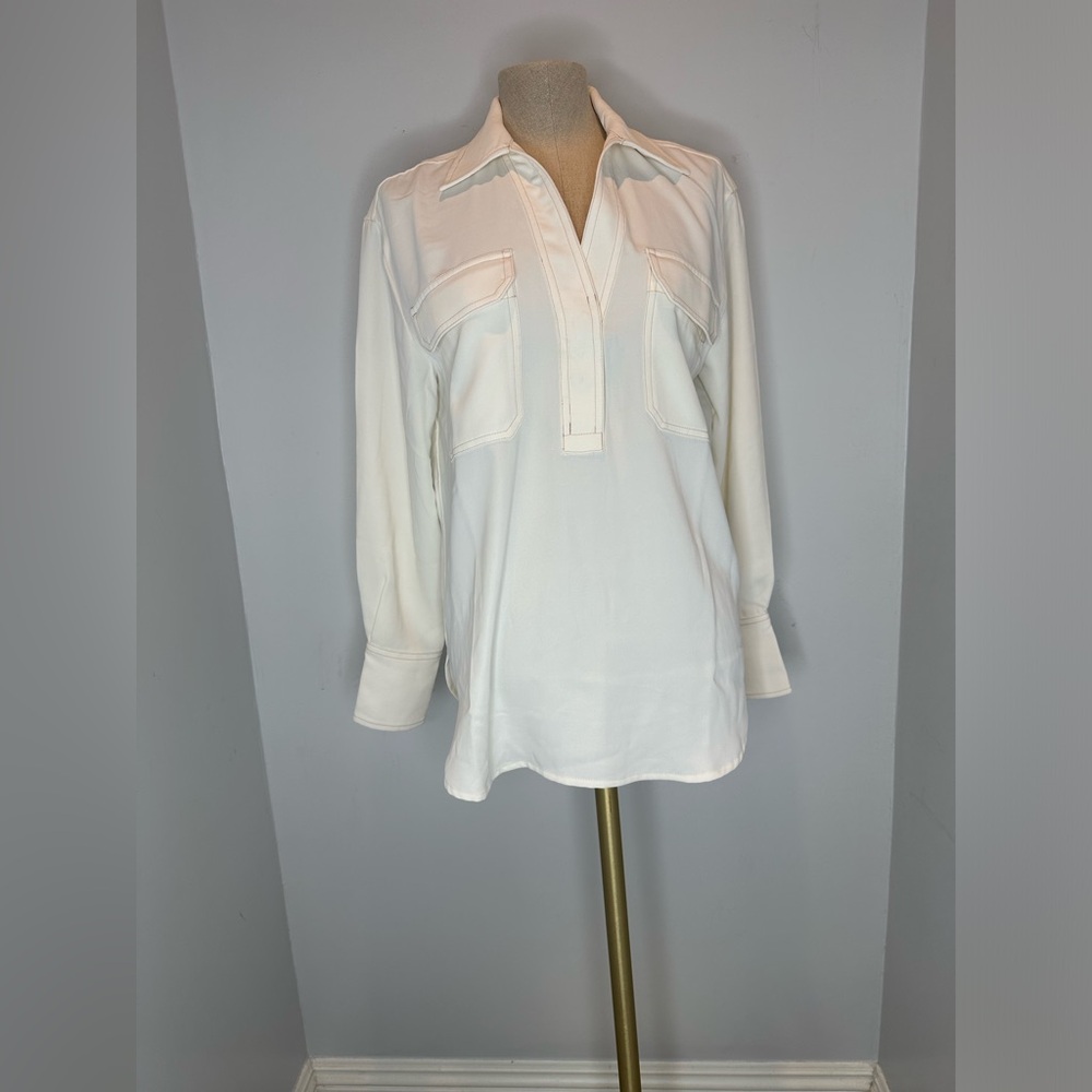 Madewell Contrast Stitch Popover Ivory Long Sleeve Tunic Oversized